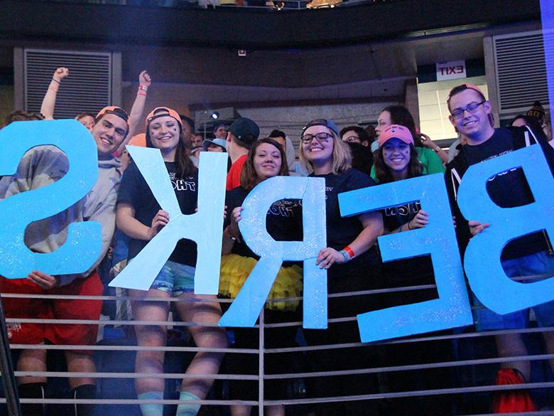 Students display the word Berks in the crowd at THON